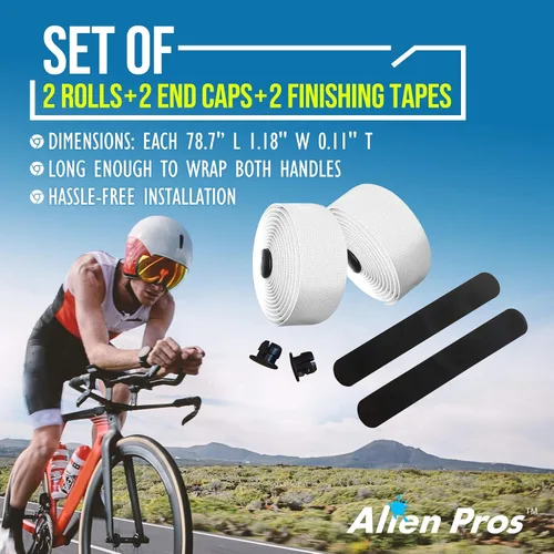 Miniatura 4 de ALIEN PROS Cinta para manillar de bicicleta de poliuretano (juego de 2) negro, rojo, blanco, rosa, azul, mejora el agarre de tu bicicleta con estas