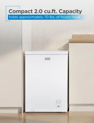 Miniatura 2 de BLACK+DECKER 2.0 pies cúbicos Congelador compacto de cofre, congelador profundo con capacidad para hasta 70 libras de alimentos congelados, cesta