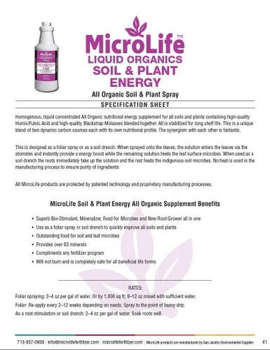 Miniatura 5 de MicroLife Soil & Plant Energy Concentrado orgánico líquido de ácido húmico/fúlvico y melaza en aerosol foliar o estimulador de raíces, 1 cuarto