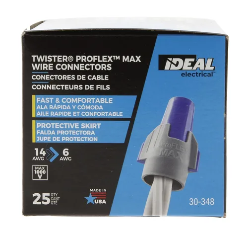 Miniatura 6 de IDEAL Electrical Twister ProFLEX MAX (30-348) Conector de Cable Azul/Gris, Caja de 25 — Tuercas de Cable de Rosca Suave para Cableado