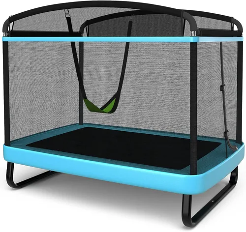Miniatura 9 de Giantex Trampolín de 6 pies para niños con columpio, trampolines para niños pequeños con red de seguridad, aprobado por ASTM, mini trampolín