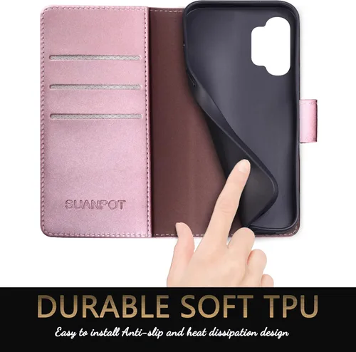 Miniatura 5 de SUANPOT Funda de piel tipo cartera para Samsung Galaxy A32 5G con bloqueo RFID, soporte para tarjetas de crédito, funda de teléfono con tapa a Oro