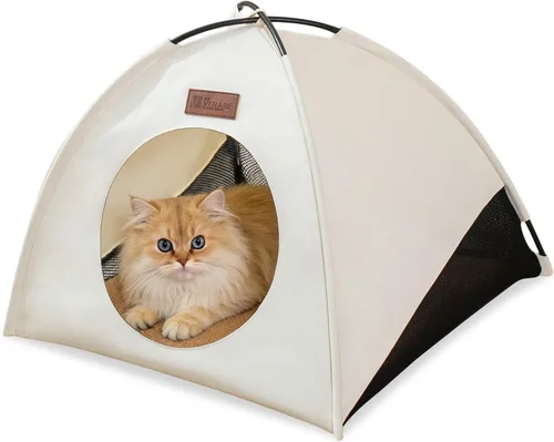 Miniatura 9 de Tienda de campaña piramidal desplegable para gatos y gatos pequeños de hasta 6.6 libras, resistente al agua, transpirable, plegable, con cojín