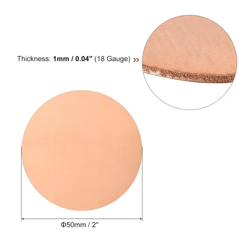 Miniatura 2 de uxcell Hoja de cobre puro, 4 piezas de 2 x 0.04 pulgadas, calibre 18 T2, placa redonda de metal de cobre para manualidades, reparaciones eléctricas