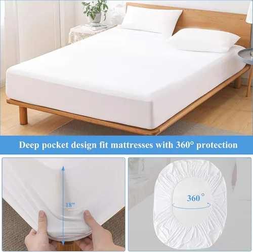 Miniatura 6 de Protector de colchón impermeable de tamaño individual - Funda ajustada para colchón, silenciosa, transpirable y lavable a máquina con bolsillos