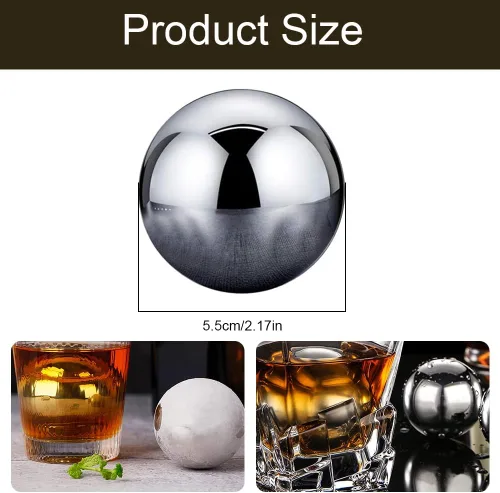 Miniatura 2 de Piedras de whisky, 2 piezas de cubitos de hielo de metal reutilizables, bolas de whisky redondas de acero inoxidable, bolas de whisky esféricas
