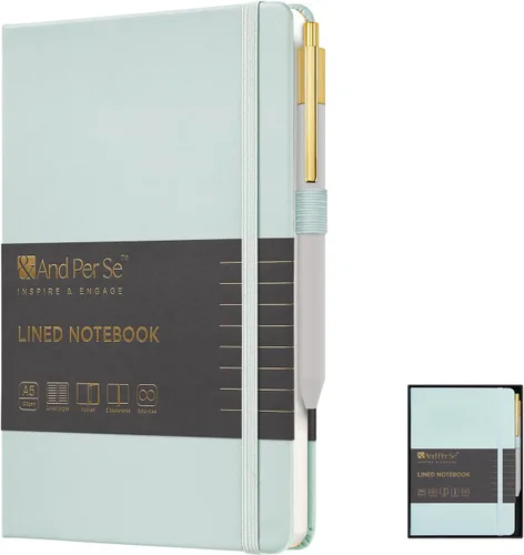 Miniatura 19 de &And Per Se Juego de diario y bolígrafo forrados, cuaderno A5 de tapa dura de cuero con bolígrafo y juego de papelería, 160 páginas de 3.53 oz/m²