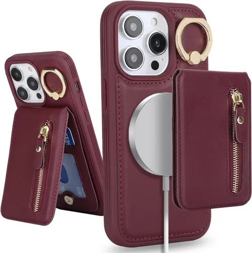 Miniatura 15 de para iPhone 14 Funda con soporte magnético Magsafe compatible, llavero de cuero PU plegable con soporte desmontable, funda tipo cartera 2-en-1