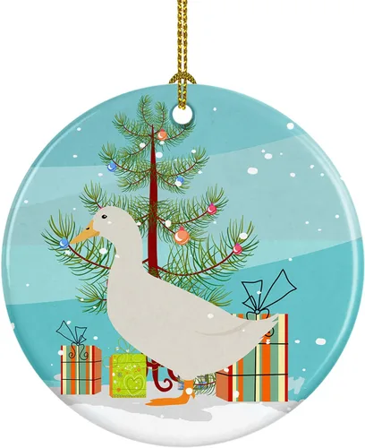 Miniatura 123 de Caroline's Treasures Adorno de cerámica de Navidad pintado o de codorniz chino, decoración colgante de árbol de Navidad verde azulado para el hogar