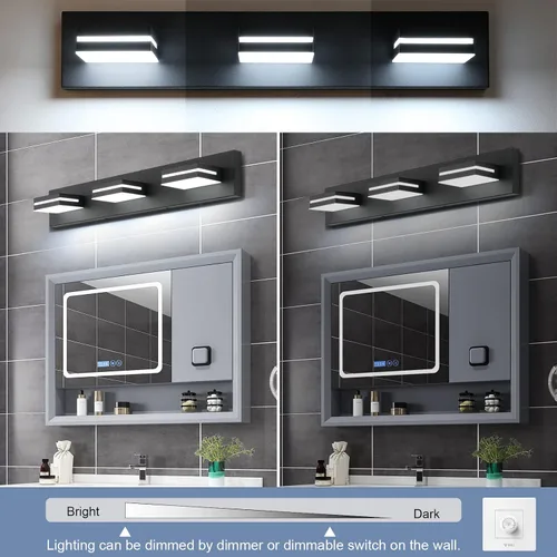 Miniatura 3 de SineRise - Lámpara LED para tocador de baño - Moderna lámpara regulable de acrílico con acabado negro mate para iluminación de pared sobre el espejo