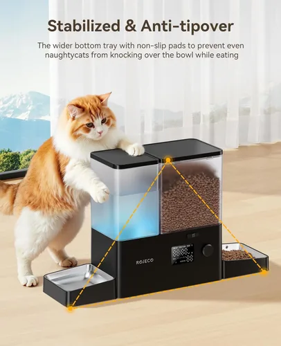 Miniatura 4 de Rojeco Dispensador Automático para Mascotas de 36 Tazas/8.5L y Dispensador de Agua por Gravedad, Juego de Cuencos de Acero Inoxidable 2-en-1 de Gran