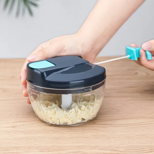 Miniatura 2 de Procesadores de alimentos manuales multifunción y picadora con tapa y asa, prensa de ajo, trituradora de verduras, adecuada para cebollas, ajo, Azul