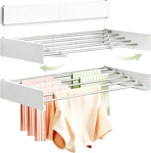 Miniatura 10 de BOQORAD Tendedero de secado para ropa, tendedero para colgar en la pared, estantes colgantes plegables para lavandería, estante de secado de ropa