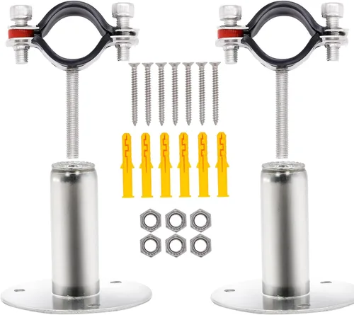 Miniatura 3 de Paquete de 2 soportes de tubo, abrazadera de tubo de montaje en pared y techo de acero inoxidable 304 con anillo colgante y tornillos para tubo