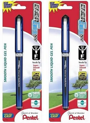 Pentel EnerGel NV pluma de gel de tinta, (0.5mm), punta de aguja, tinta negra, paquete de 2 (BLN25BPA)