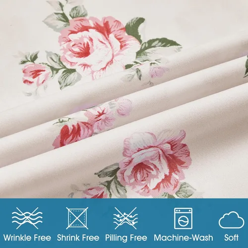 Miniatura 4 de BYSURE - Juego de sábanas para cama de tamaño Queen, 6 piezas (rosa floral), sábanas con patrón botánico de estilo cabaña, ropa de cama de Flor