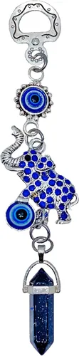 Miniatura 8 de LUCKBOOSTIUM Colgante de elefante feliz con azul, blanco y negro, adorno colgante de coche y piedra preciosa de dije – Accesorios para espejo