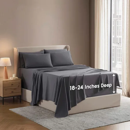 Miniatura 21 de Nestl Juego de sábanas extra profundas tamaño King, sábanas transpirables y refrescantes de 6 piezas, juego de ropa de cama de lujo con bolsillos