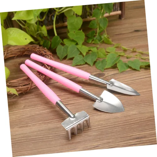 Miniatura 7 de Lurrose Herramienta de jardín práctica, mini rastrillo de pala rosa, mango de plástico antideslizante para maceta, interior y exterior, plantación