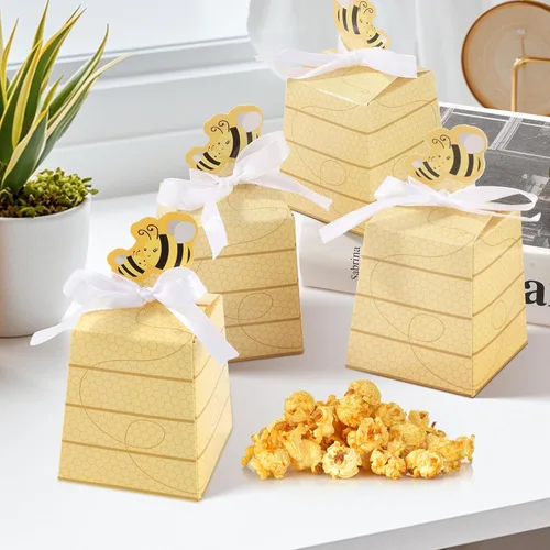 Miniatura 6 de Cyblinia 100 cajas de dulces de abeja, cajas de regalo de colmena, cajas de regalo de abejas con cintas para decoraciones de fiesta de cumpleaños