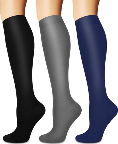 Miniatura 23 de Calcetines de compresión para mujeres y hombres circulación (3 pares) son el mejor apoyo para correr, atletismo, ciclismo, senderismo 01 Negro