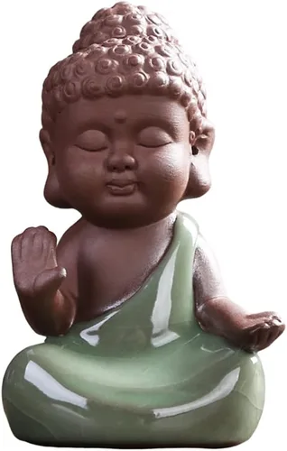 Miniatura 8 de Kingzhuo Pequeña estatua de Buda de cerámica, figura de rulai pacífica, creativas manualidades de bebé, adornos de muñecas, regalo, clásico