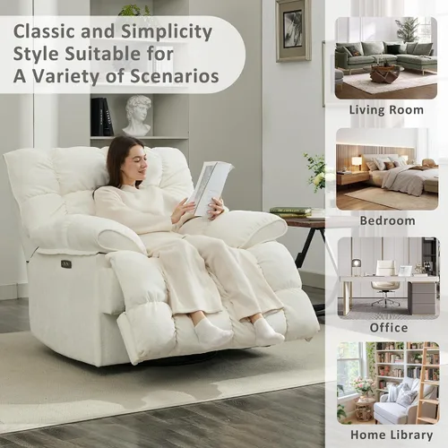Miniatura 9 de Silla reclinable mecedora extra grande, sillón reclinable con giro eléctrico para sala de estar, reclinables mecedores acolchados extra anchos