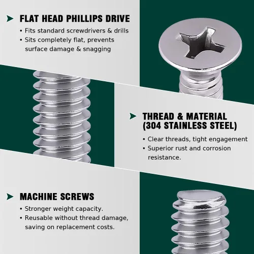 Miniatura 5 de Tornillos de máquina de cabeza avellanada plana de 1/4-20 x 3/4", Phillips Drive, acero inoxidable 304 18-8, rosca completa, rosca gruesa UNC, 25 PCS