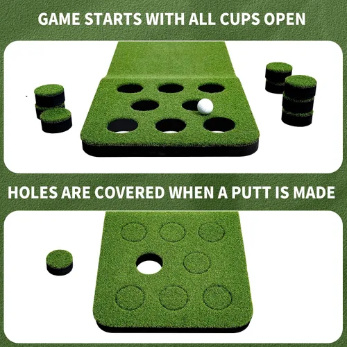 Miniatura 5 de Wekin Alfombra de práctica de golf para interiores con 2 putters, 2 bolas, 12 cubiertas de hoyo, tapete de entrenamiento de golf para juego