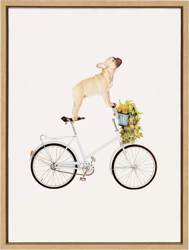 Kate and Laurel Sylvie Frenchie Bulldog - Lienzo enmarcado para pared, 18 x 24 pulgadas, natural, adorable y caprichosa decoración de perro