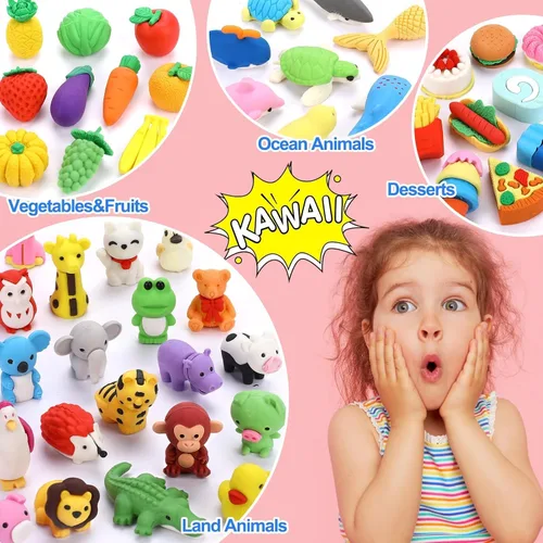 Miniatura 5 de Borradores de animales para niños, paquete de 50 borradores para niños, borradores a granel, rompecabezas 3D, borrador de recompensas y premios