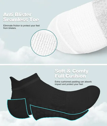 Miniatura 5 de Calcetines de compresión acolchados para mujer, 7 pares, calcetines de tobillo para correr con lengüeta en el talón, calcetines deportivos de corte