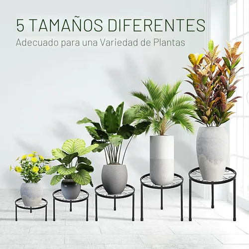 Miniatura 2 de CADANI Paquete de 5 soportes de metal para plantas para interiores y exteriores, soporte de hierro antioxidante, soporte resistente para macetas