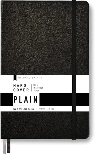 Minimalism Art, diario de tapa dura premium, tamaño pequeño, clásico de 5" x 8.3", de 122 páginas numeradas, bolsillo con refuerzo, marcador de