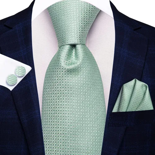 Miniatura 151 de Hi-Tie Corbata clásica de cachemira para hombre con pañuelo y gemelos a cuadros