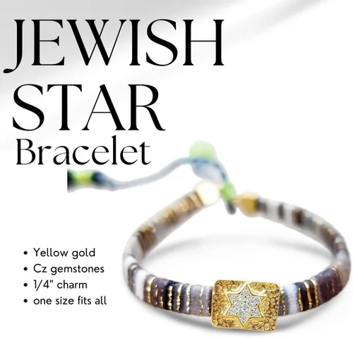 Miniatura 11 de Alef Bet by Paula Macrame Friendship Bracelet in Shades of Blue with Gold-plated Jewish Star of David Charm