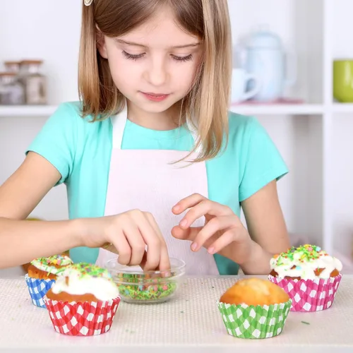 Miniatura 5 de Whaline 600 forros para cupcakes a cuadros de búfalo, coloridos envoltorios de cupcakes a cuadros para hornear muffins para baby shower, boda