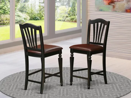 Miniatura 2 de East West Furniture CHS-BLK-LC Chelsea - Juego de 2 sillas de comedor tapizadas de piel sintética de madera maciza, color negro