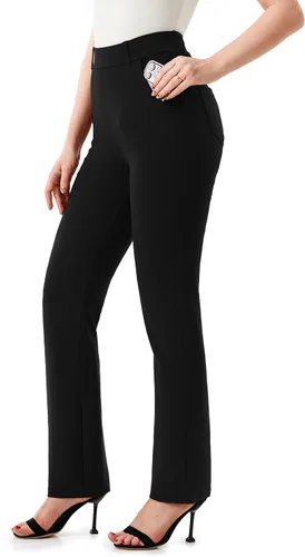 Miniatura 4 de AFITNE Pantalones de vestir para mujer de 27293133 pulgadas, pierna recta, elásticos, con bolsillos con cremallera