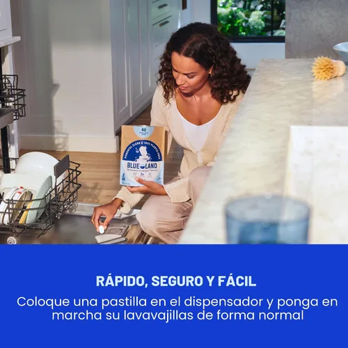 Miniatura 8 de BLUELAND - Tabletas de detergente para lavavajillas 100% libres de plástico, 60 unidades, libres y transparentes, ecológicas, cortan la grasa y se