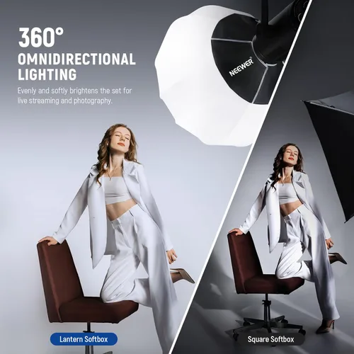 Miniatura 3 de NEEWER Caja de luz de linterna de 26 "/65 cm, difusor de luz de liberación rápida 360° Bowens Mount Softbox con aleación de nailon ligero para RGB