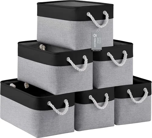 Miniatura 24 de Cestas de almacenamiento para estantes de 11.8 x 7.9 x 5.2 pulgadas, contenedores de almacenamiento plegables de tela con asas, organizador