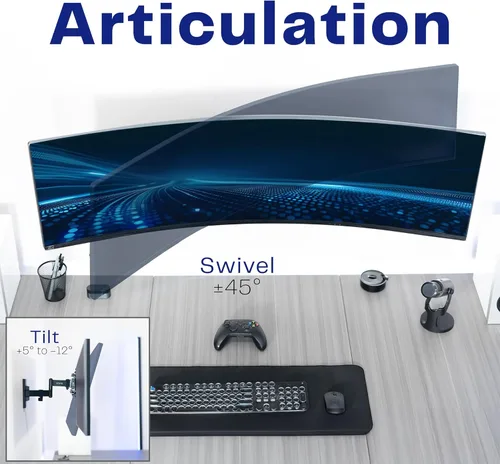 Miniatura 5 de VIVO Soporte de pared para monitor ultra ancho de movimiento completo, se adapta a pantallas ultra anchas de hasta 49 pulgadas y 44 libras, brazo