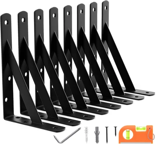 Miniatura 9 de Paquete de 8 soportes de estante resistentes de 14 pulgadas, soporte de pared flotante grande para estantes de almacenamiento de garaje, acabado