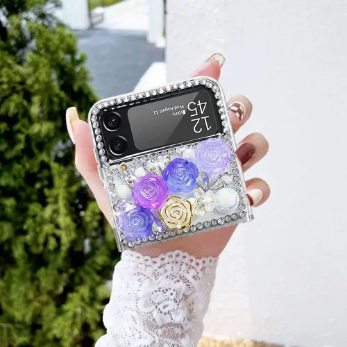 Miniatura 5 de Funda para Samsung Galaxy Z Flip 3 con purpurina, bonita funda transparente con diseño, brillante, reflectante, con destellos, cubierta de teléfono