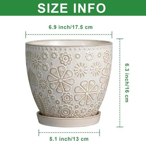 Miniatura 3 de MPotTo Maceta de 6.9 pulgadas con orificio de drenaje y platillo de cerámica para plantas de interior, maceta para orquídeas y suculentas