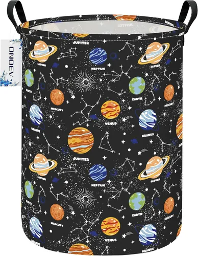 Cesta de lavandería para niños, grande, plegable, redonda, con sistema solar, con temática espacial, organizador de planetas de tela impermeable con