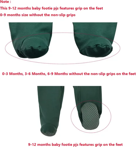 Miniatura 5 de Aablexema Pijama de bebé con puños de manopla, doble cremallera, ropa de algodón para bebés, pijamas para dormir con pies