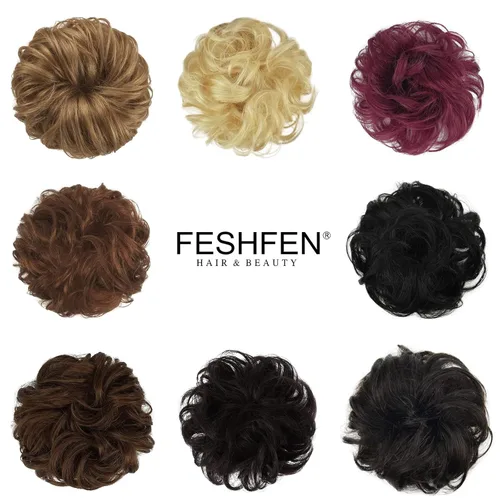 Miniatura 6 de FESHFEN Moños Desordenados Humanos - Moño de Cabello Humano 100% Real Coleteros Scrunchies Piezas de Cabello Extensiones de Cola de Cabello Ondulado