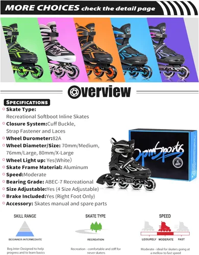 Miniatura 7 de 2PM SPORTS Vinal - Patines en línea ajustables intermitentes para niñas, todas las ruedas se iluminan, divertidos patines iluminadores para niños
